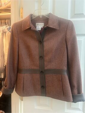 Worth leather trimmed Textured Brown and Cream Button-Front Blazer